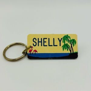 Tropical Name Keychain with Flamingo and Palm Tree
